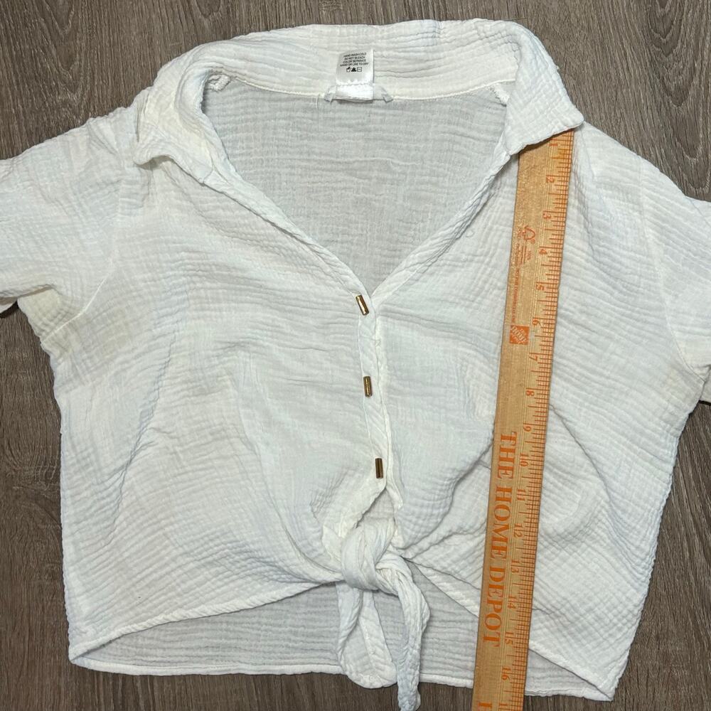 Kirious Los Angeles White 100% Cotton Gauze Tie Front Button-Up Beach Blouse - Picture 9 of 9